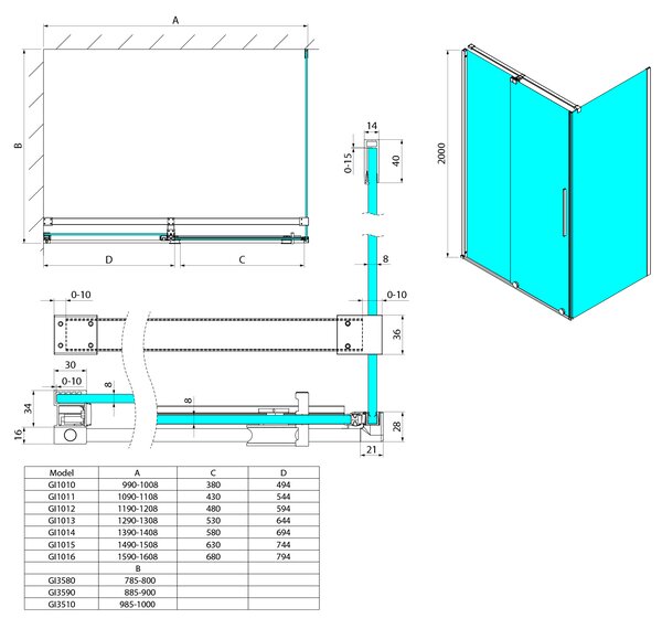 Gelco Gelco, SPIRIT téglalap alakú zuhanykabin 1000x800 mm bal/jobb változat, GI1010GI3580