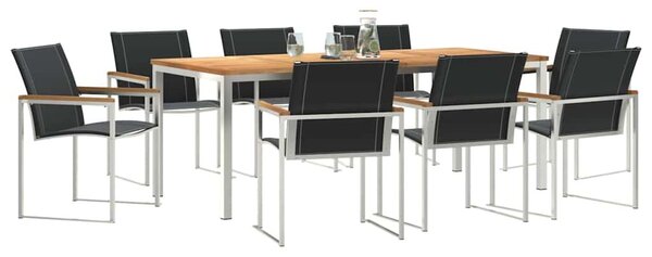 VidaXL Kert étkező szett 9 pcs Szilárd akácfa és rozsdamentes acél