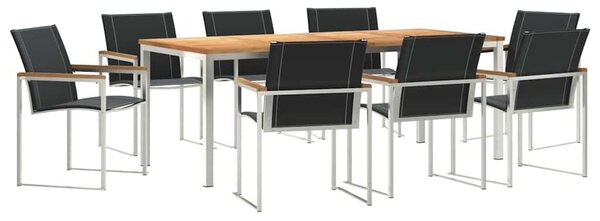 VidaXL Kert étkező szett 9 pcs Szilárd akácfa és rozsdamentes acél