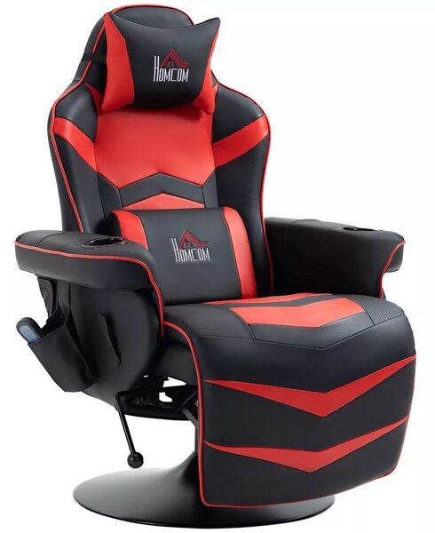 HOMCOM Prémium Gamer Szék, masszázs funkció, dönthető háttámla, lábtartó, acél keret, műbőr, piros