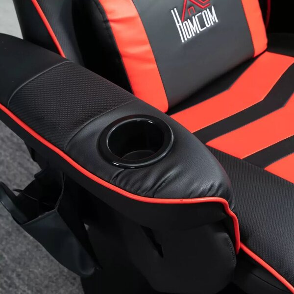 HOMCOM Prémium Gamer Szék, masszázs funkció, dönthető háttámla, lábtartó, acél keret, műbőr, piros