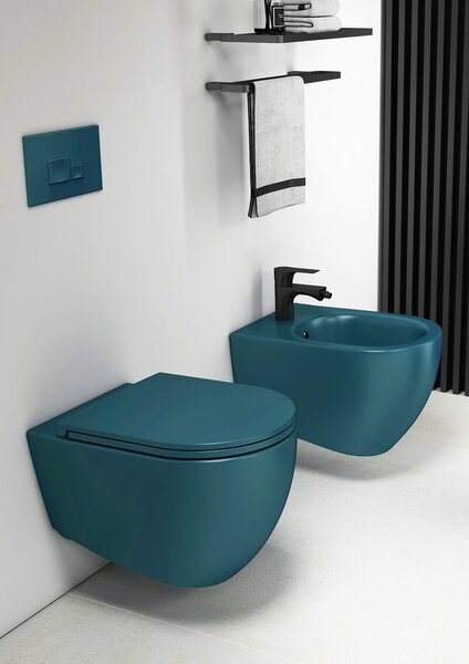 Isvea Isvea, INFINITY fali WC-csésze, perem nélküli, 36,5x53cm, matt petrolzöld, 10NF02005-2P