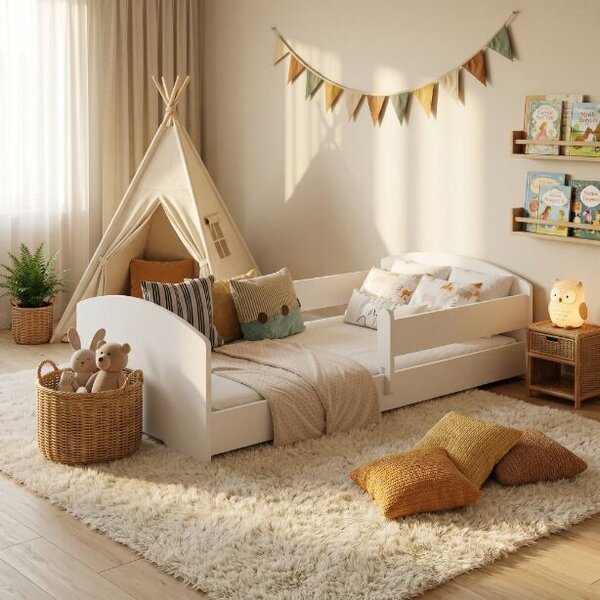 Montessori gyermekágy LEO 160x80 - alacsony ágy matraccal és korláttal