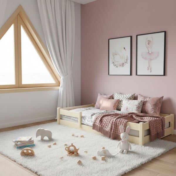 Lila 180x80 cm - természetes fa Montessori padlóágy - alacsony ágy