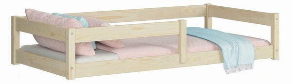 Nordi alacsony padlós ágy - Montessori natúr fa, gyerekágy korlátokkal