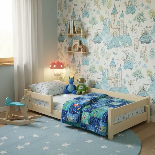 Padlóágy 180x80 Nordi - természetes fa Montessori, gyerekágy korlátos, gyermekágy