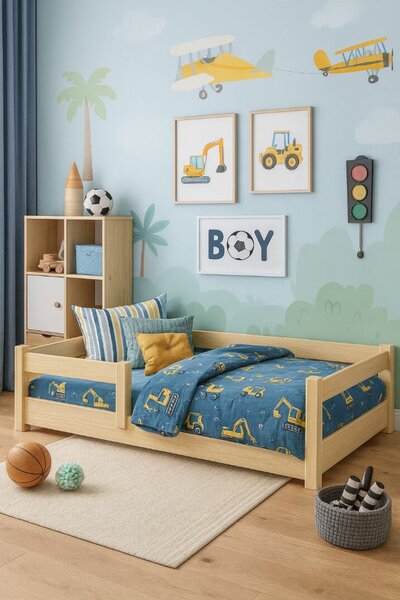 Padlóágy 180x80 Nordi - természetes fa Montessori, gyerekágy korlátos, gyermekágy