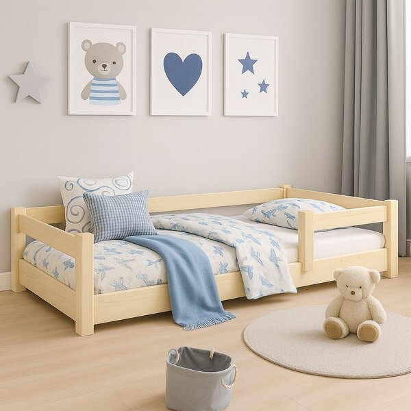 Padlóágy 180x80 Nordi - természetes fa Montessori, gyerekágy korlátos, gyermekágy