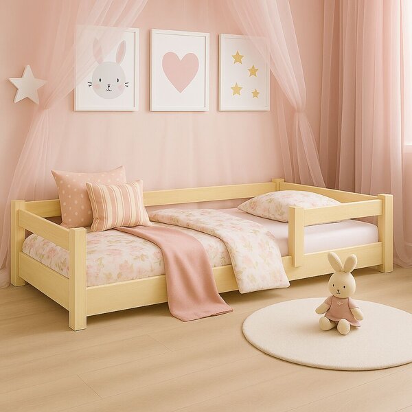 Padlóágy 180x80 Nordi - természetes fa Montessori, gyerekágy korlátos, gyermekágy