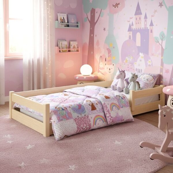 Padlóágy 180x80 Nordi - természetes fa Montessori, gyerekágy korlátos, gyermekágy