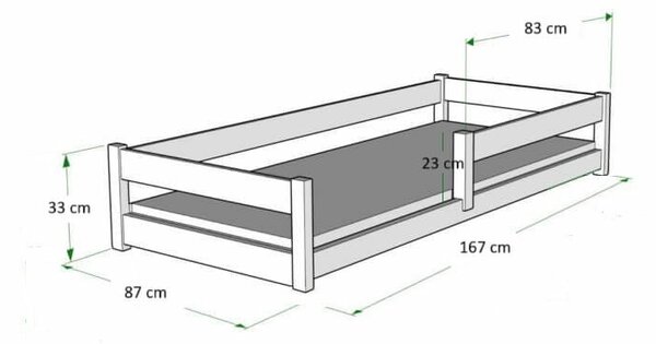 Nordi alacsony padlós ágy - Montessori natúr fa, gyerekágy korlátokkal
