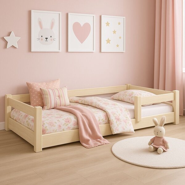 Padlóágy 180x80 Nordi - természetes fa Montessori, gyerekágy korlátos, gyermekágy
