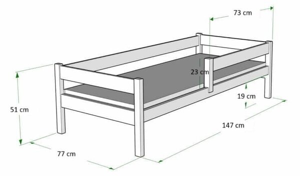 Gyermekágy Lofto 140x70 korlátokkal - ökológiai fa