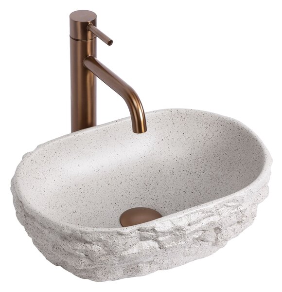 Rea Evora, ovális pultra szerelhető mosdó, 375x255x120mm, bézs-kő utánzat, REA-U3225