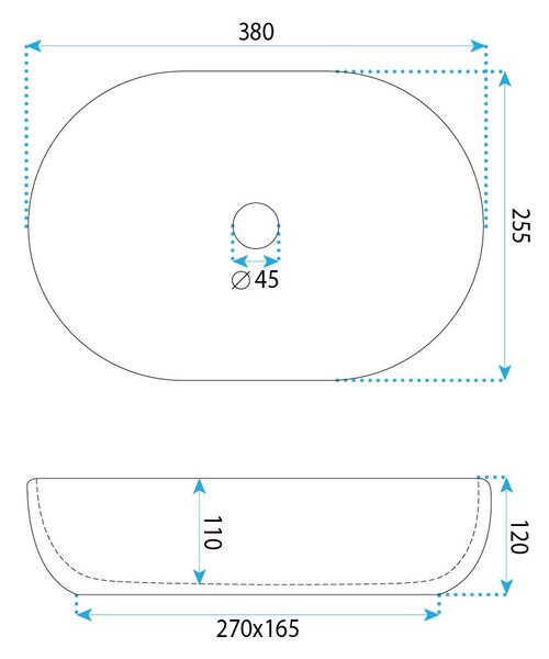 Rea Evora, ovális pultra szerelhető mosdó, 375x255x120mm, bézs-kő utánzat, REA-U3225