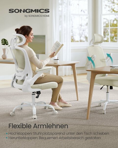 SONGMICS ergonomikus irodai szék, felhajtható kartámasz, cappuccino bézs