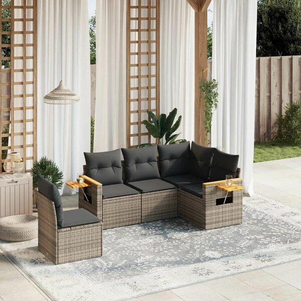 VidaXL 5 részes Polyrattan Kerti Ülőgarnitúra - Szürke