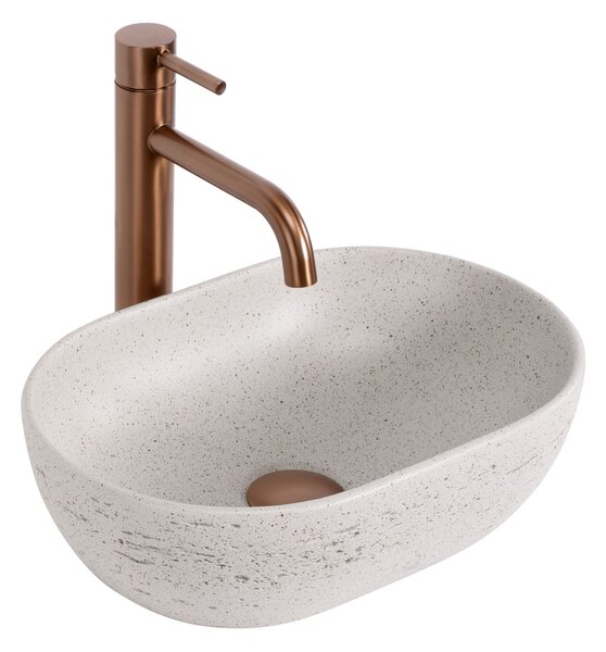 Rea Mira, ovális pultra szerelhető mosdó, 375x255x120 mm, bézs-kő utánzat, REA-U3224