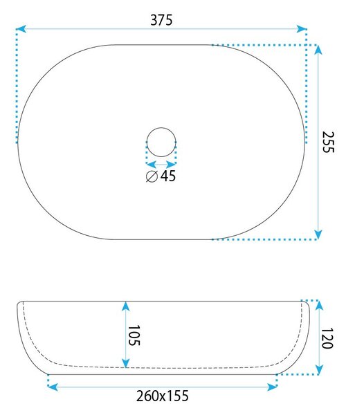 Rea Mira, ovális pultra szerelhető mosdó, 375x255x120 mm, bézs-kő utánzat, REA-U3224