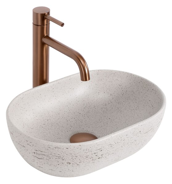 Rea Mira, ovális pultra szerelhető mosdó, 375x255x120 mm, bézs-kő utánzat, REA-U3224