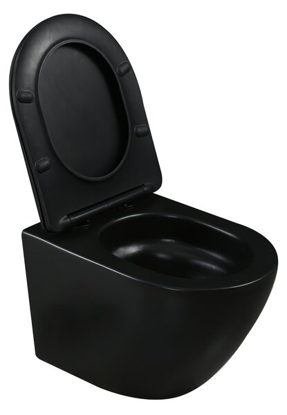 Invena Tavro, fali WC-csésze 490x360x350 mm + WC-ülőke, QFS, matt fekete, INV-CE-71-005-Y