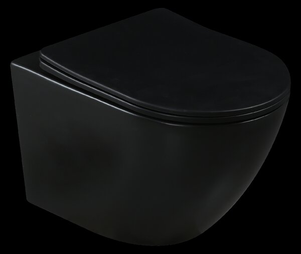 Invena Tavro, fali WC-csésze 490x360x350 mm + WC-ülőke, QFS, matt fekete, INV-CE-71-005-Y