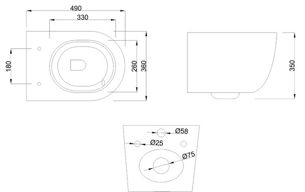 Invena Tavro, fali WC-csésze 490x360x350 mm + WC-ülőke, QFS, matt fekete, INV-CE-71-005-Y