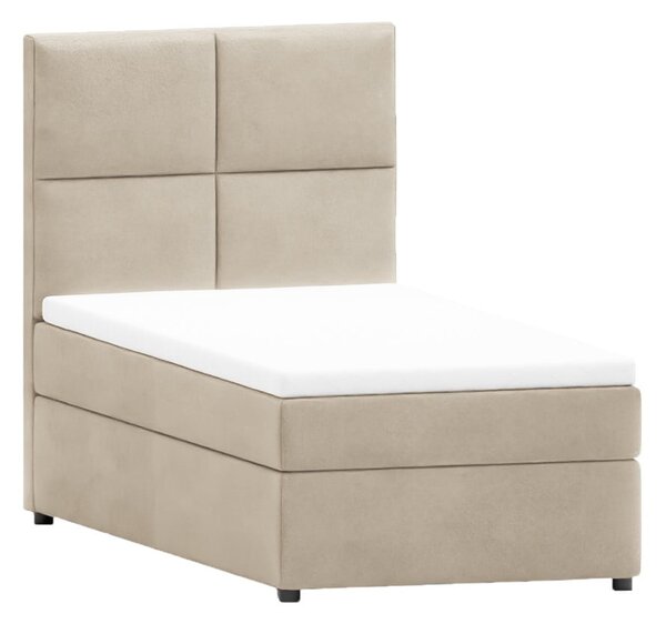 Bézs kárpitozott ágyneműtartós egyszemélyes ágy ágyráccsal 90x200 cm Lena – Ropez