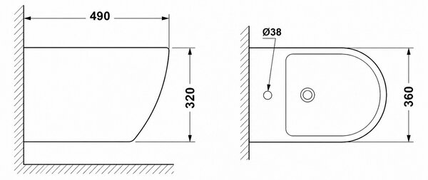 Erga Lily, fali bidé 490x360x320 mm, fényes fehér, ERG-V03-LILY-BD-WH