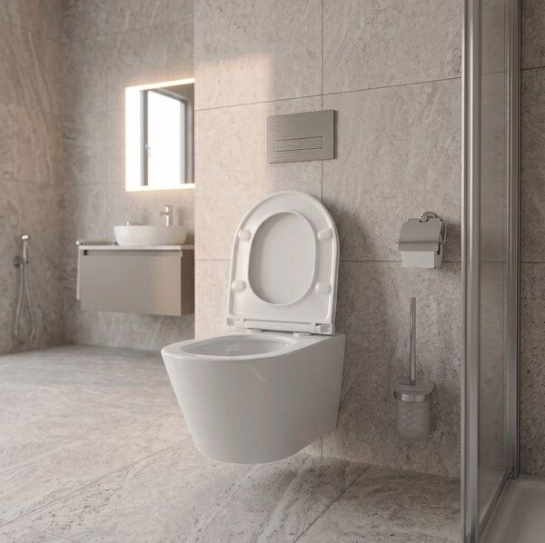 Erga Vento, fali WC-csésze 490x365x365mm, Tornado 2 + lassú záródású WC-ülőke, fehér, ERG-V03-VENTO-TO2-WH