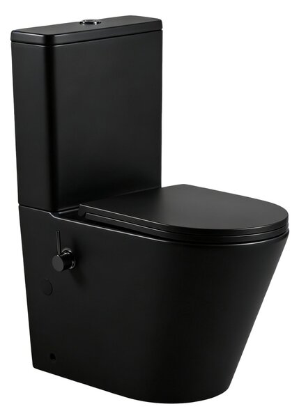 Erga Tina, kombinált WC-csésze 620x365x820 mm, perem nélküli + bidé funkció + WC-ülőke, matt fekete, ERG-V03-TINA-RIM-BID-BK