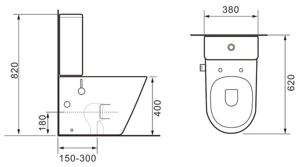Erga Tina, kombinált WC-csésze 620x365x820 mm, perem nélküli + bidé funkció + WC-ülőke, matt fekete, ERG-V03-TINA-RIM-BID-BK
