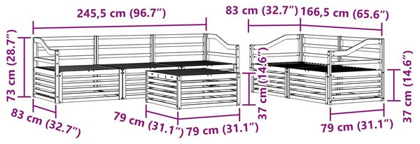 Kültéri kanapé szett 6 pcs Természetes Tömör Akácfa