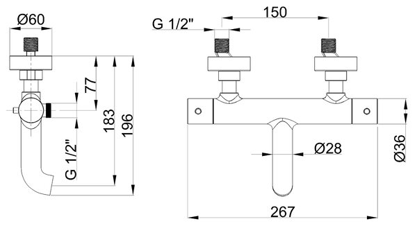 Invena Termora, termosztátos kádcsaptelep, matt fekete, INV-BT-W1-004-V