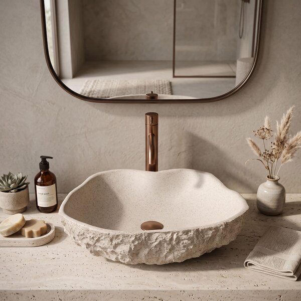 Rea Isla Warm Beige, pultra szerelhető mosdó 490x370x140 mm, bézs, REA-U7882