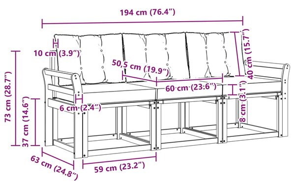 Kültéri kanapé szett párnával 3 pcs Fehér és Fekete