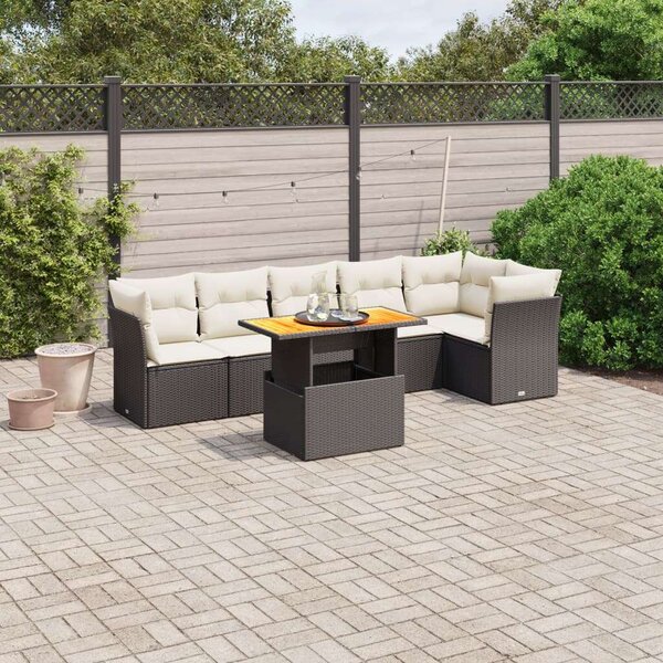 VidaXL 7 részes Polyrattan Kerti Ülőgarnitúra - Fekete