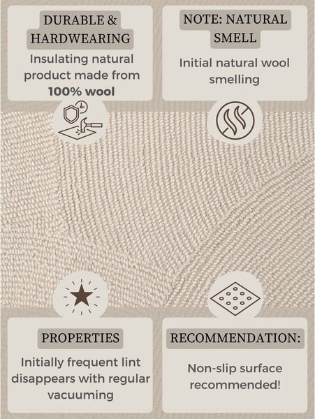 Világos natúr színű kézi szövésű gyapjú szőnyeg 200x300 cm Calmio – Hanse Home