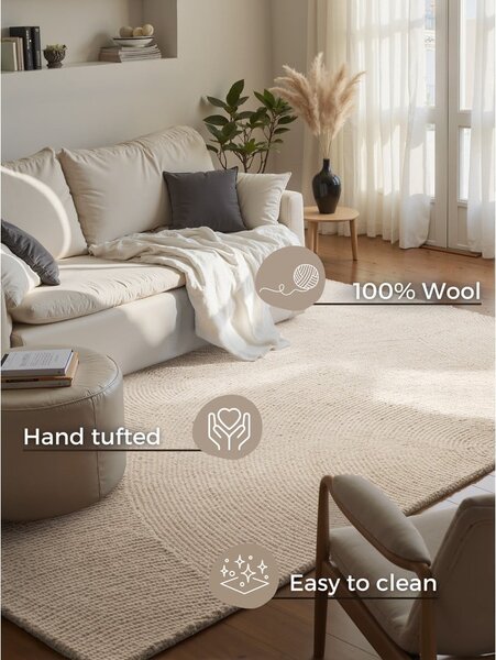 Világos natúr színű kézi szövésű gyapjú szőnyeg 200x300 cm Calmio – Hanse Home