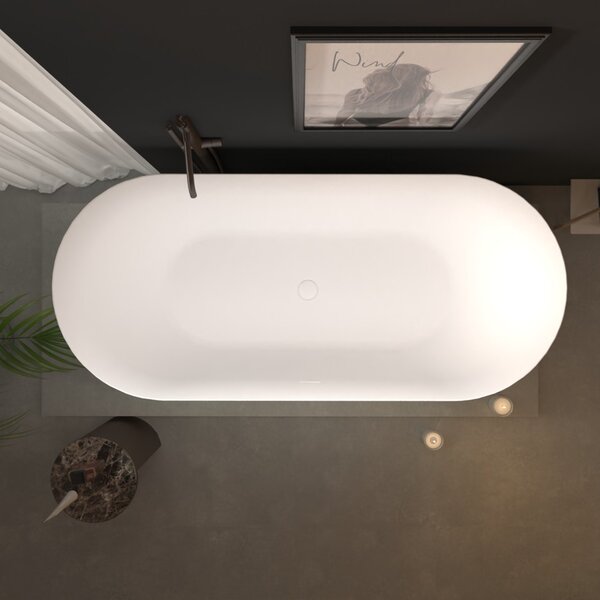 Erga Kaia, szabadon álló kád 160x75 cm + leeresztő csavar, fehér fényes, ERG-Kaia-160075-WH-WH