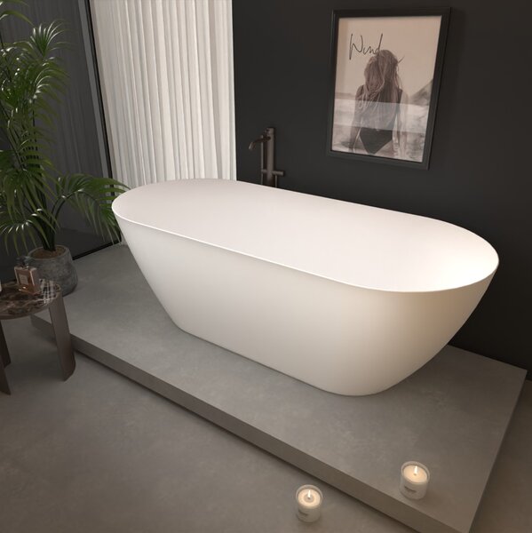 Erga Kaia, szabadon álló kád 160x75 cm + leeresztő csavar, fehér fényes, ERG-Kaia-160075-WH-WH