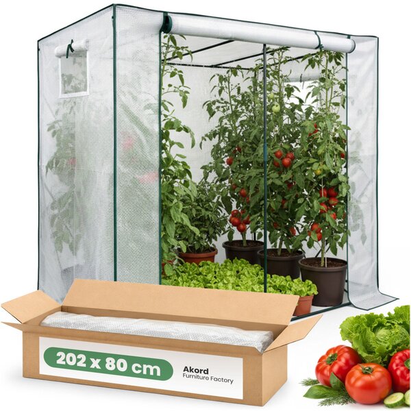 AKORD Furniture Factory Kerti Fóliasátor Fehér 202x80x170 cm UV Szűrővel 1 Ajtó 2 Ablak