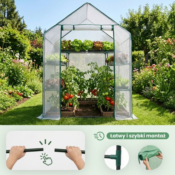 AKORD mini fóliaház polcokkal fehér 143x73x195 cm