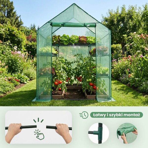 AKORD Mini Fóliaház Polcokkal Zöld 143x73x195 cm