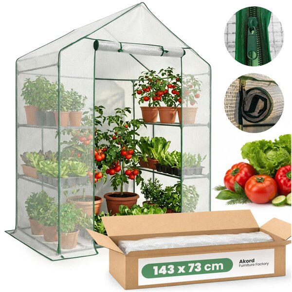 AKORD mini fóliaház polcokkal fehér 143x73x195 cm