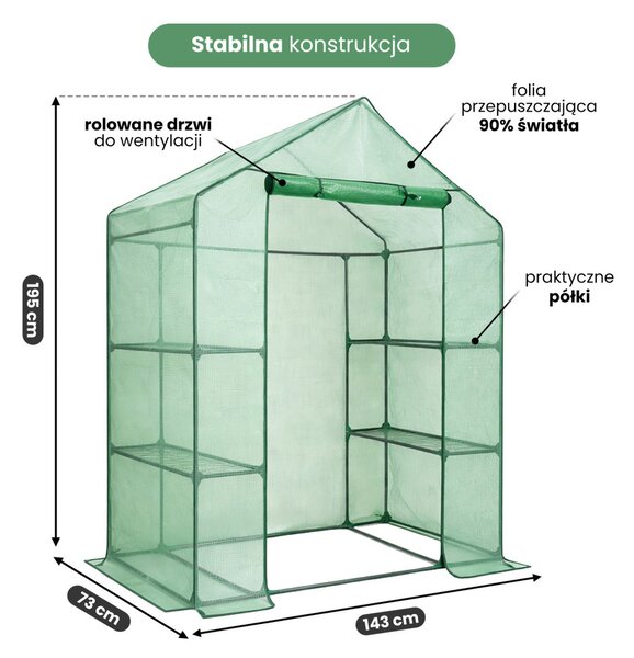 AKORD Mini Fóliaház Polcokkal Zöld 143x73x195 cm