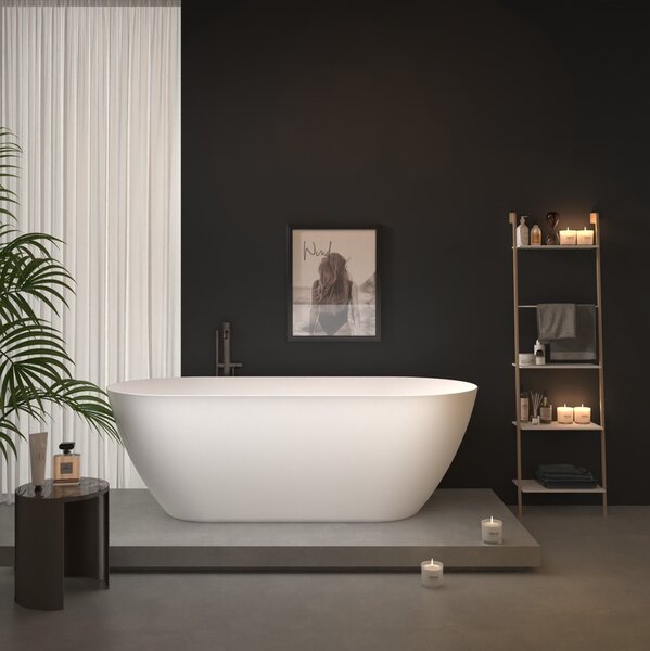 Erga Kaia, szabadon álló kád 160x75 cm + leeresztő csavar, fehér fényes, ERG-Kaia-160075-WH-WH