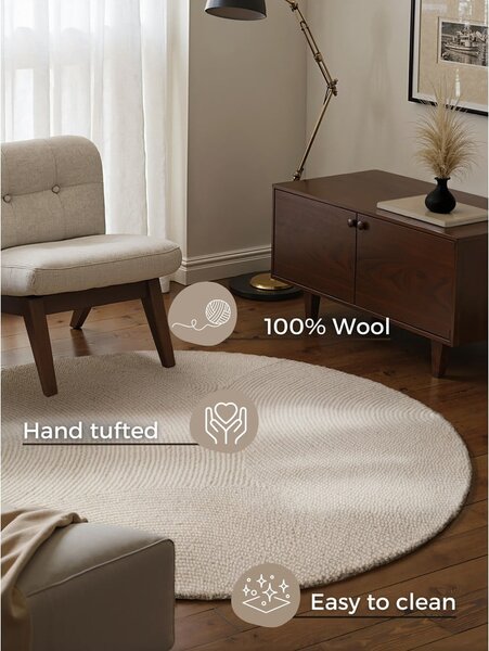 Világos natúr színű kézi szövésű gyapjú kerek szőnyeg ø 120 cm Calmio – Hanse Home