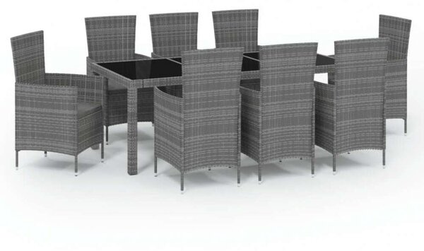 Polyrattan Kültéri Étkezőgarnitúra - 9 részes - Szürke