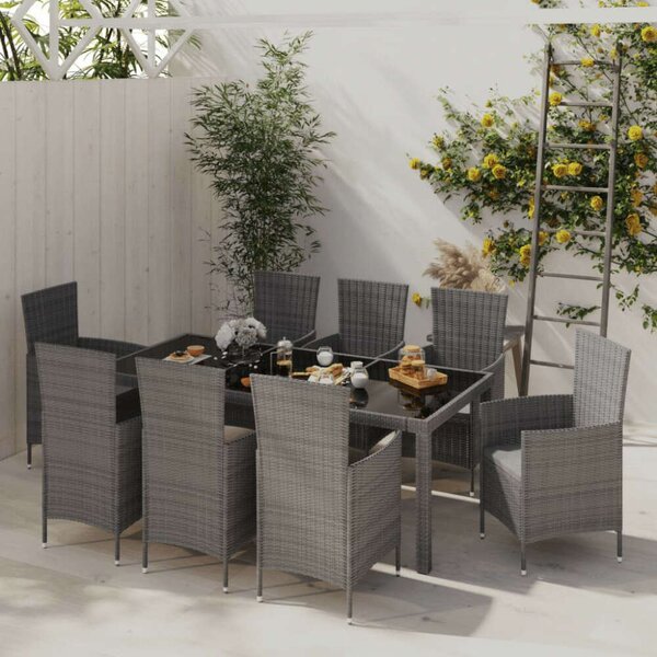 Polyrattan Kültéri Étkezőgarnitúra - 9 részes - Szürke